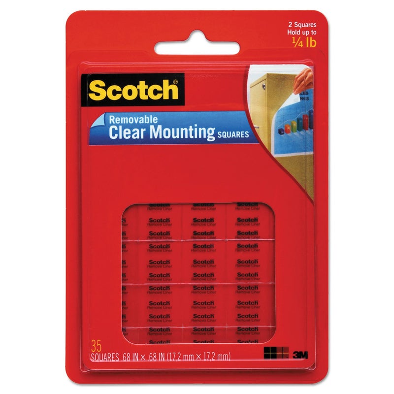 3M Scotch(R) Removable Wall Mounting Tabs, 11/16in. x 11/16in, Clear, Box of 35 - Image 1